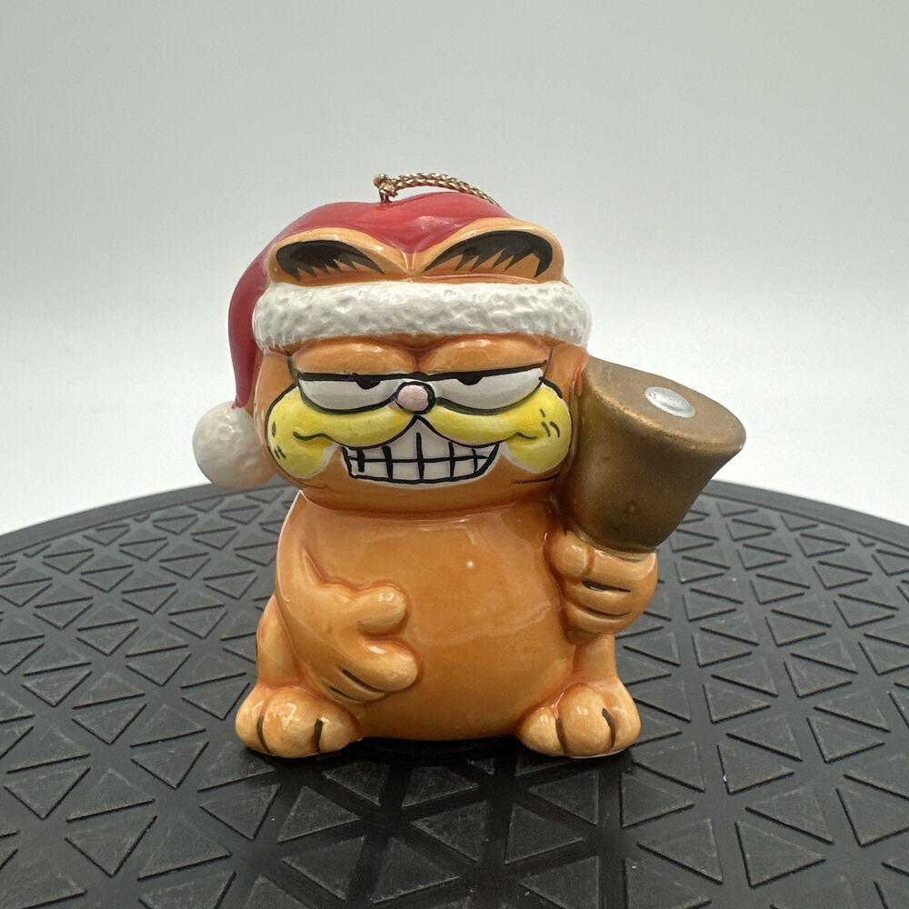 Vintage Enesco Garfield Ringing Bell Christmas Ornament
